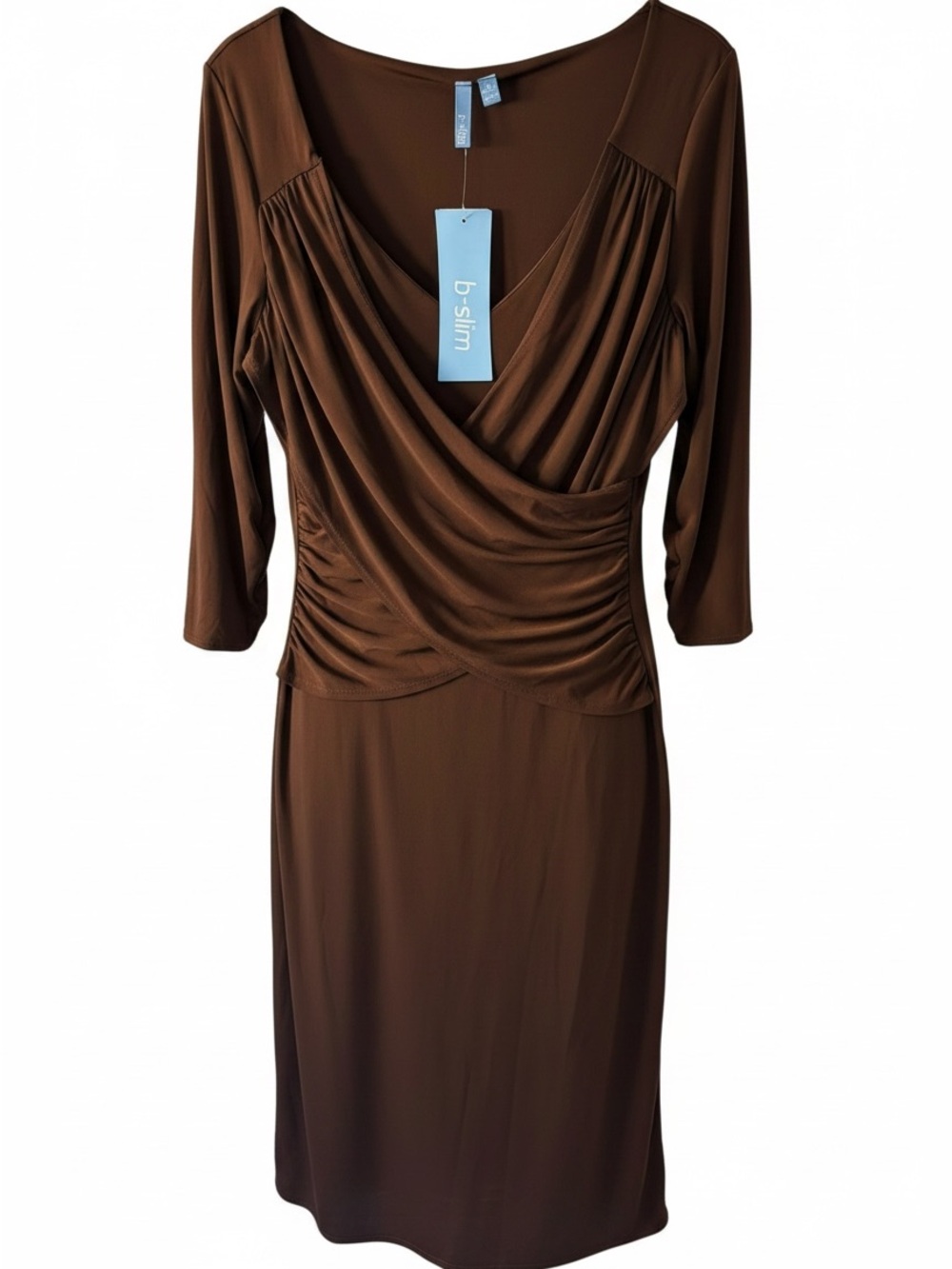 Classic Brown 3/4-Sleeve Faux-Wrap Dress by b-slim